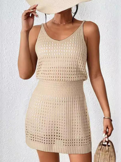 Openwork V-Neck Sleeveless Cover Up Dress Women&