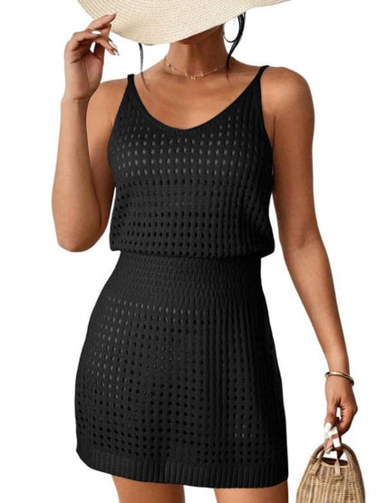 Openwork V-Neck Sleeveless Cover Up Dress Women&