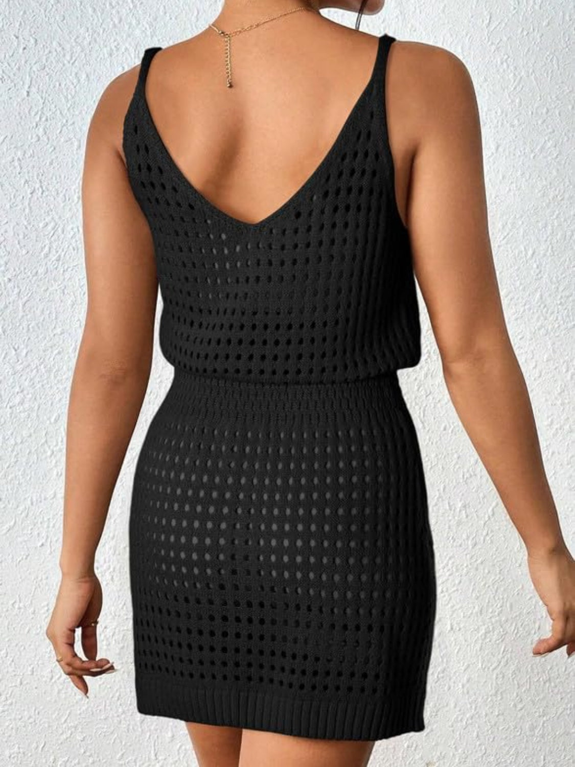 Openwork V-Neck Sleeveless Cover Up Dress Women&