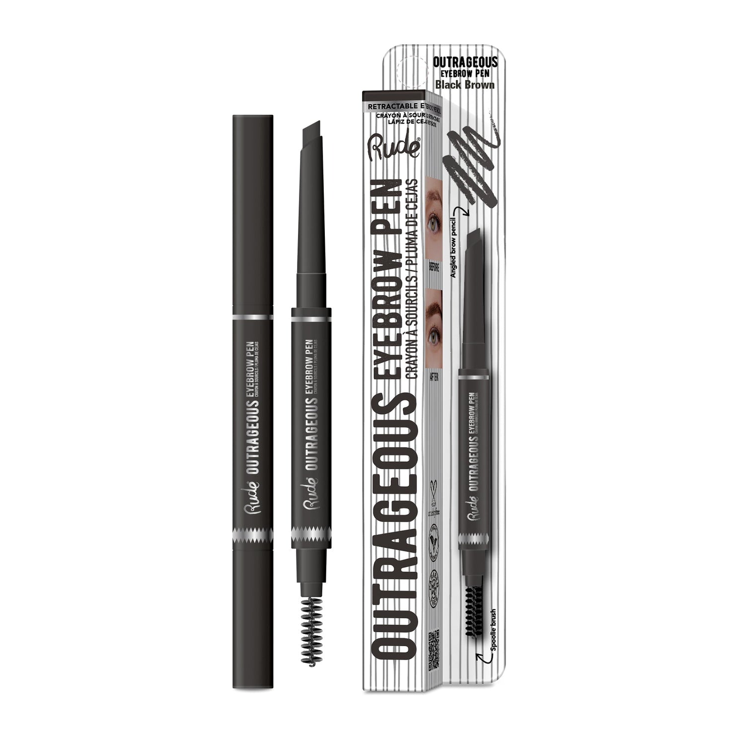 Outrageous Eyebrow Pen Black Brown Eyebrows by Rude Cosmetics | Fleurcouture