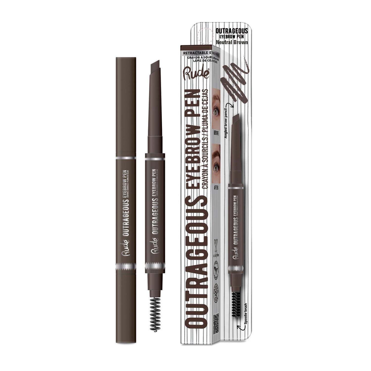 Outrageous Eyebrow Pen Neutral Brown Eyebrows by Rude Cosmetics | Fleurcouture