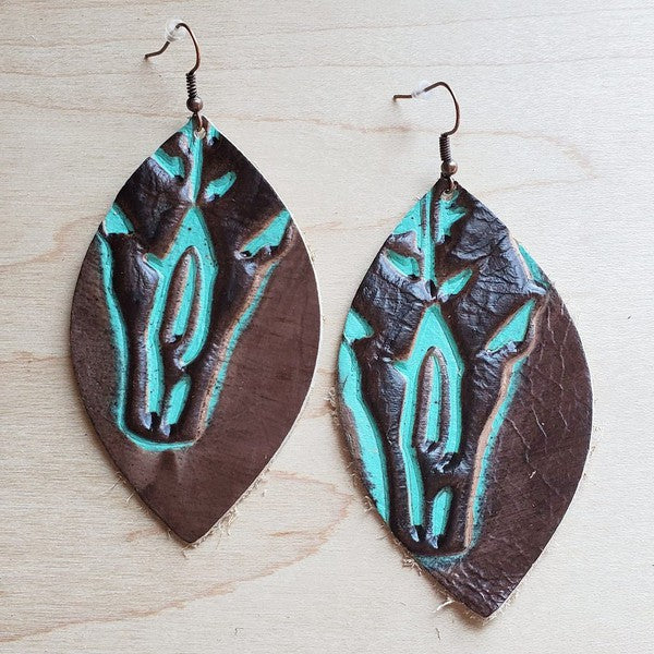 Oval Earrings in Embossed Turquoise Steer Head green 1 by The Jewelry Junkie | Fleurcouture