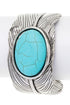 Oval Stone Leaf Engraved Open Cuff Turquoise O/S by LA Jewelry Plaza | Fleurcouture
