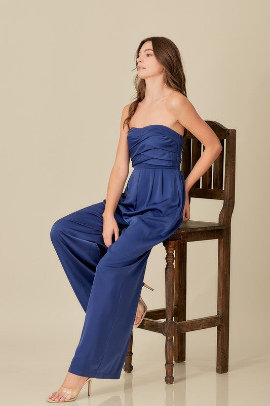 Overlapping Top Detailed Jumpsuit LAZULI BLUE S by Mustard Seed | Fleurcouture