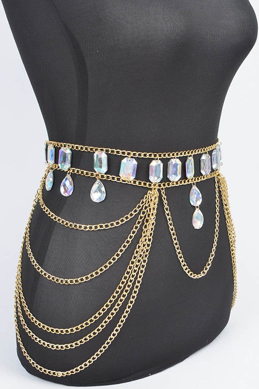 Oversize Acrylic Stone Layered Chain Belt O/S by Artini Accessories | Fleurcouture