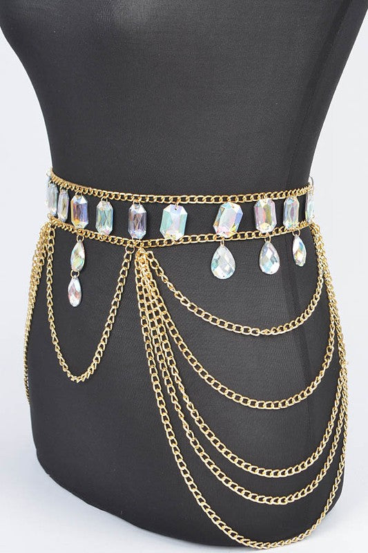 Oversize Acrylic Stone Layered Chain Belt O/S by Artini Accessories | Fleurcouture