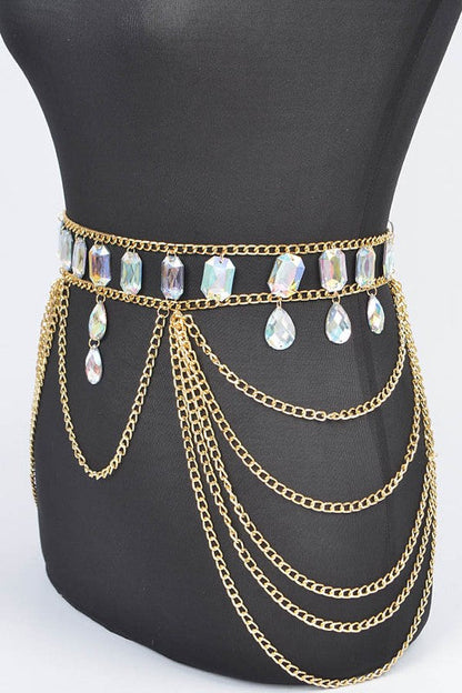 Oversize Acrylic Stone Layered Chain Belt O/S by Artini Accessories | Fleurcouture