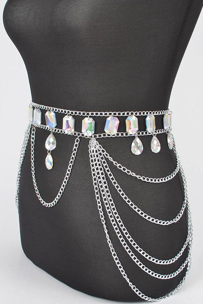 Oversize Acrylic Stone Layered Chain Belt O/S by Artini Accessories | Fleurcouture