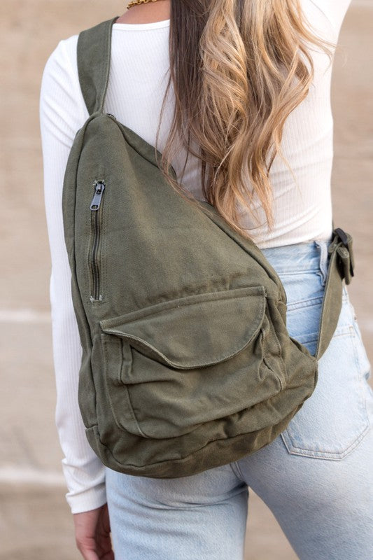 Oversized Canvas Sling Olive OneSize Accessories by Aili&