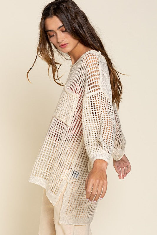 Oversized Fit See-through Pullover Sweater by POL | Fleurcouture