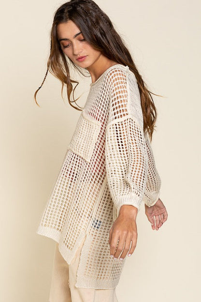 Oversized Fit See-through Pullover Sweater by POL | Fleurcouture