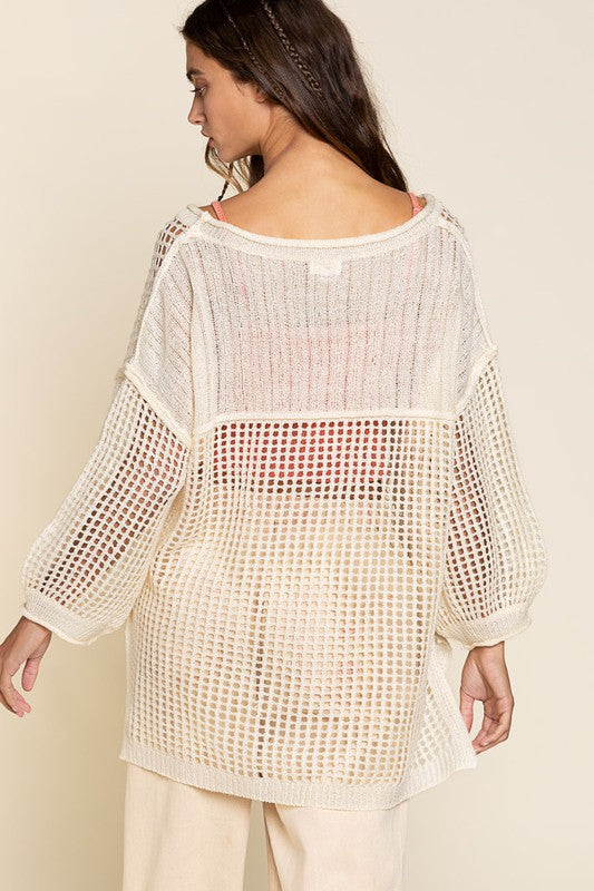 Oversized Fit See-through Pullover Sweater by POL | Fleurcouture