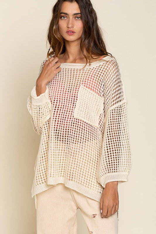 Oversized Fit See-through Pullover Sweater by POL | Fleurcouture