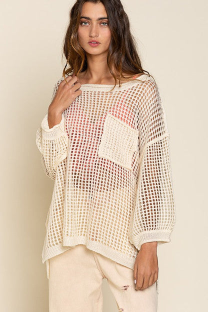 Oversized Fit See-through Pullover Sweater by POL | Fleurcouture