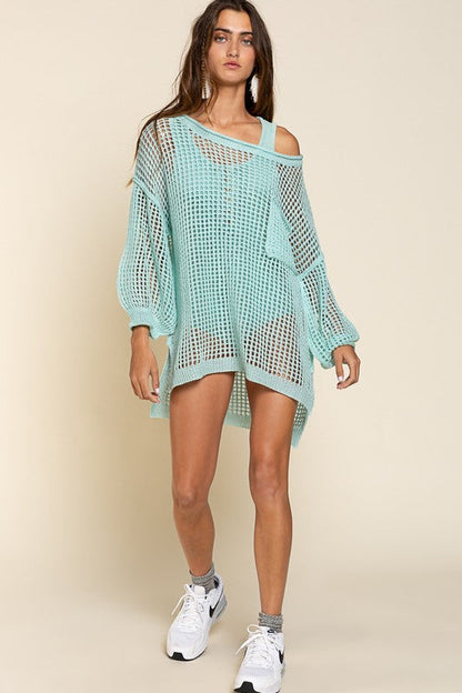 Oversized Fit See-through Pullover Sweater by POL | Fleurcouture