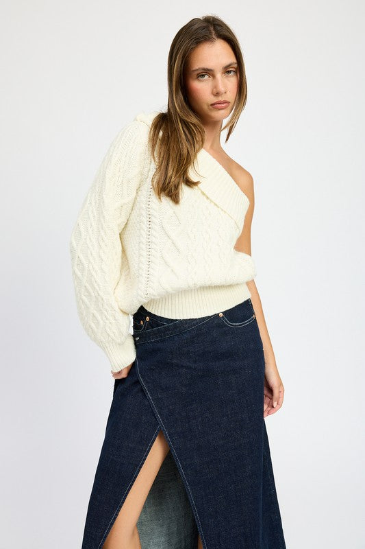 OVERSIZED ONE SHOULDER SWEATER IVORY S by Emory Park | Fleurcouture