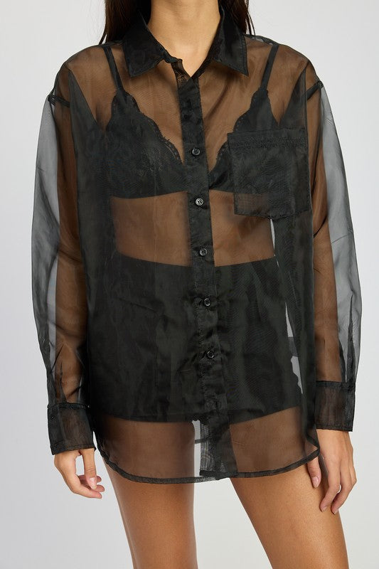 OVERSIZED ORGANZA SHIRT BLACK by Emory Park | Fleurcouture