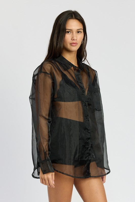 OVERSIZED ORGANZA SHIRT BLACK by Emory Park | Fleurcouture