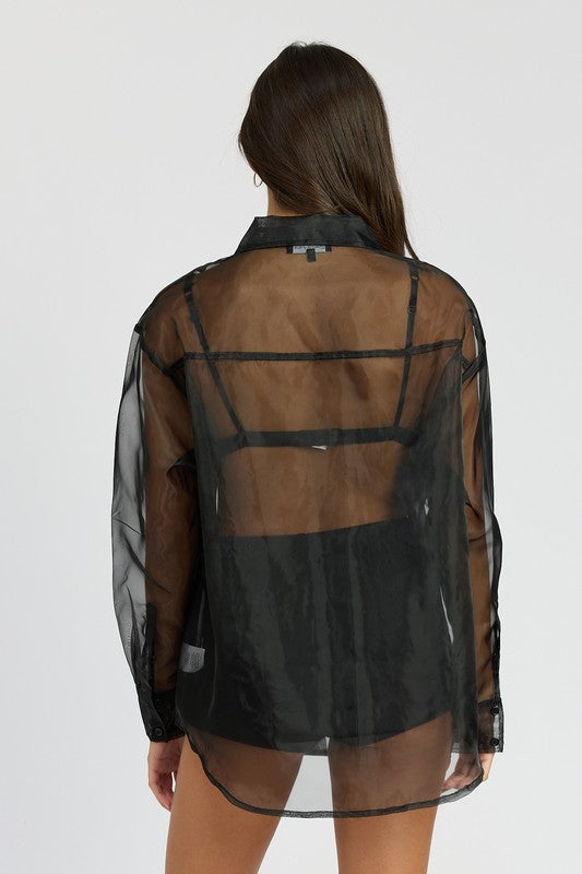 OVERSIZED ORGANZA SHIRT BLACK by Emory Park | Fleurcouture