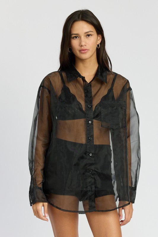 OVERSIZED ORGANZA SHIRT BLACK S by Emory Park | Fleurcouture