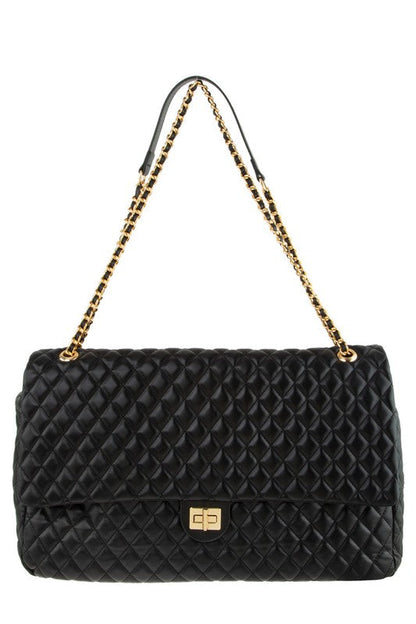 Oversized Quilted Shoulder Bag BLACK OS by ICCO ACCESSORIES | Fleurcouture