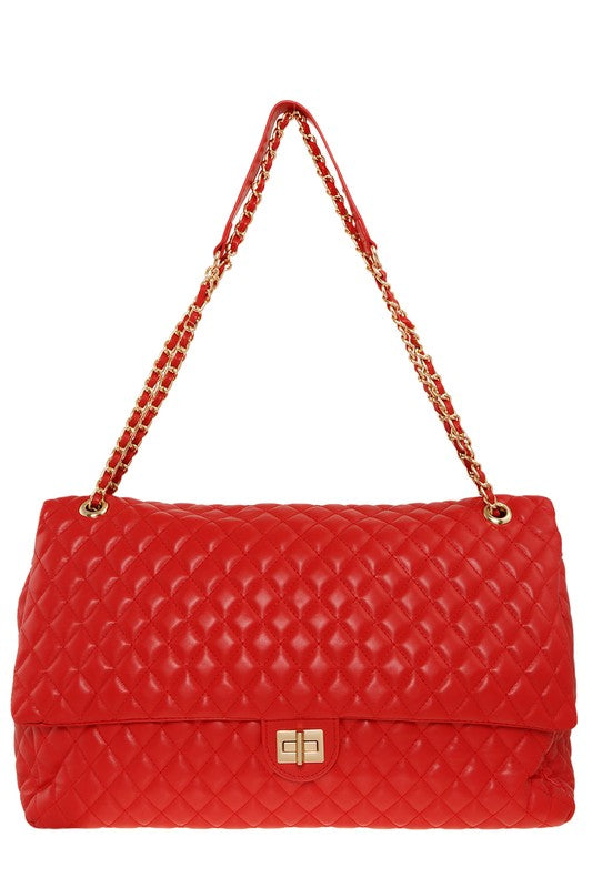 Oversized Quilted Shoulder Bag RED OS by ICCO ACCESSORIES | Fleurcouture