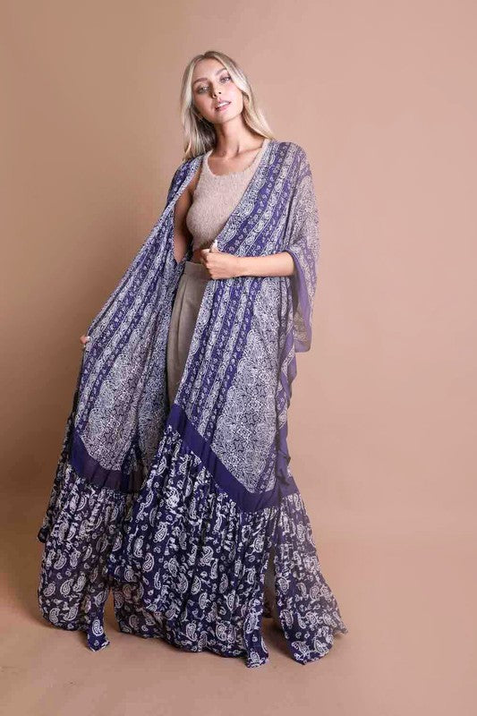 Paisley Tapestry Free Flow Kimono Purple Default by Leto Accessories | Fleurcouture