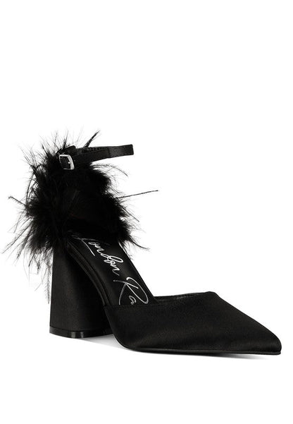 Palmetta Fur Detail Block Heel Sandals BLACK US-5 / UK-3 / EU-36 by Rag Company | Fleurcouture