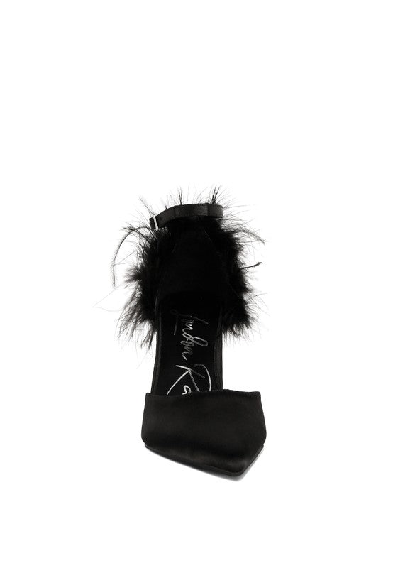 Palmetta Fur Detail Block Heel Sandals by Rag Company | Fleurcouture