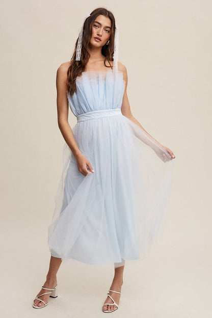 Paper Bag Frill Tulle Maxi Dress Light Blue S by Listicle | Fleurcouture