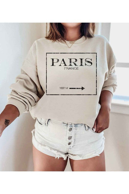 PARIS FRANCE GRAPHIC PLUS SIZE SWEATSHIRT SAND 1XL by ROSEMEAD LOS ANGELES CO | Fleurcouture