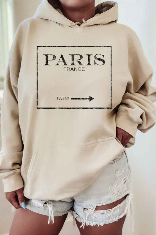 PARIS FRANCE HOODIE PLUS SIZE SAND 1XL by ROSEMEAD LOS ANGELES CO | Fleurcouture