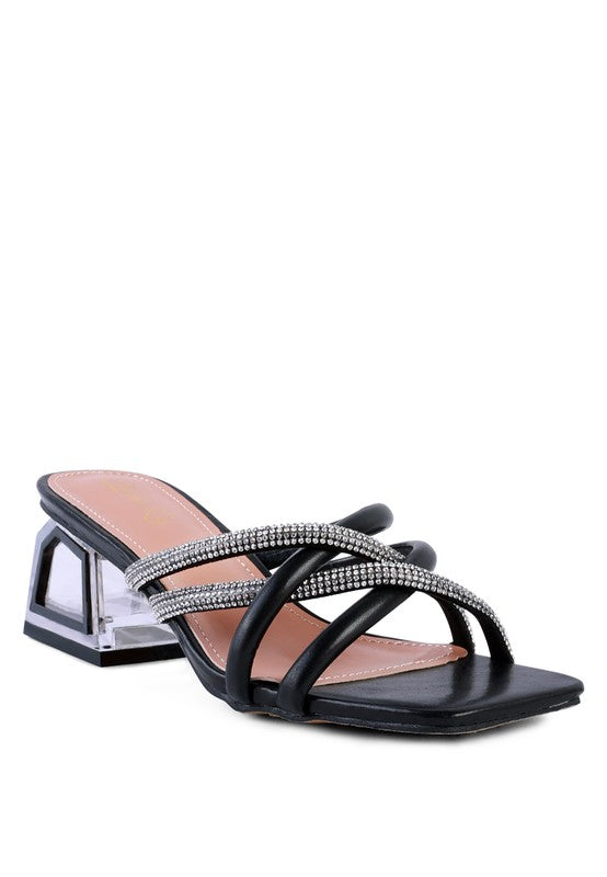 PARISIAN CUT OUT HEEL DIAMANTE SANDALS Black 6 by Rag Company | Fleurcouture