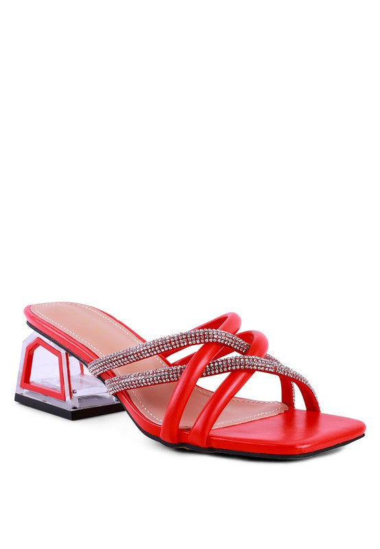 PARISIAN CUT OUT HEEL DIAMANTE SANDALS Red 6 by Rag Company | Fleurcouture