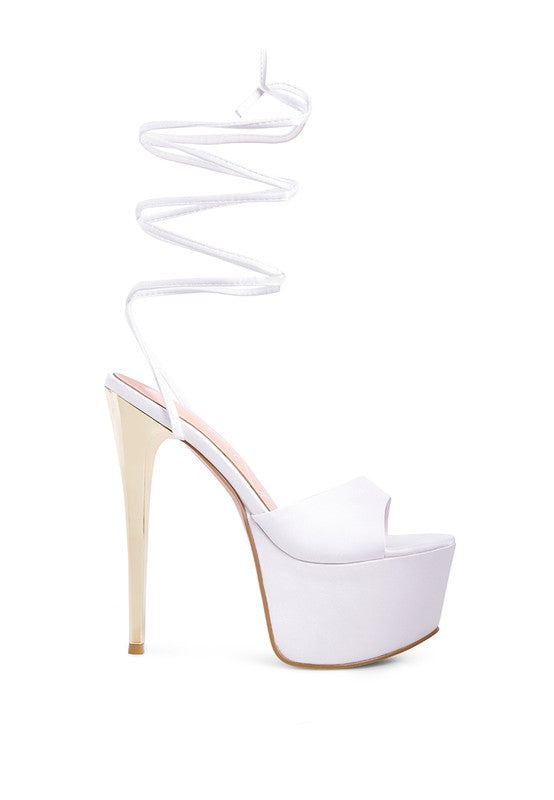 PASSION DRAMATIC PLATFORM LACE-UP HEEL SANDALS White 6 by Rag Company | Fleurcouture