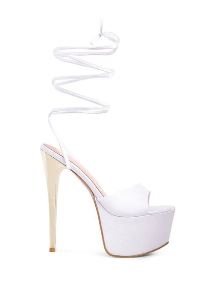 PASSION DRAMATIC PLATFORM LACE-UP HEEL SANDALS White 6 by Rag Company | Fleurcouture