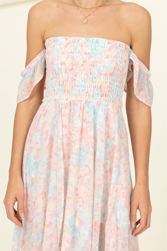 Pastel Florals Smocked Midi Dress by HYFVE | Fleurcouture