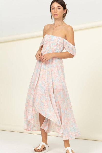 Pastel Florals Smocked Midi Dress by HYFVE | Fleurcouture