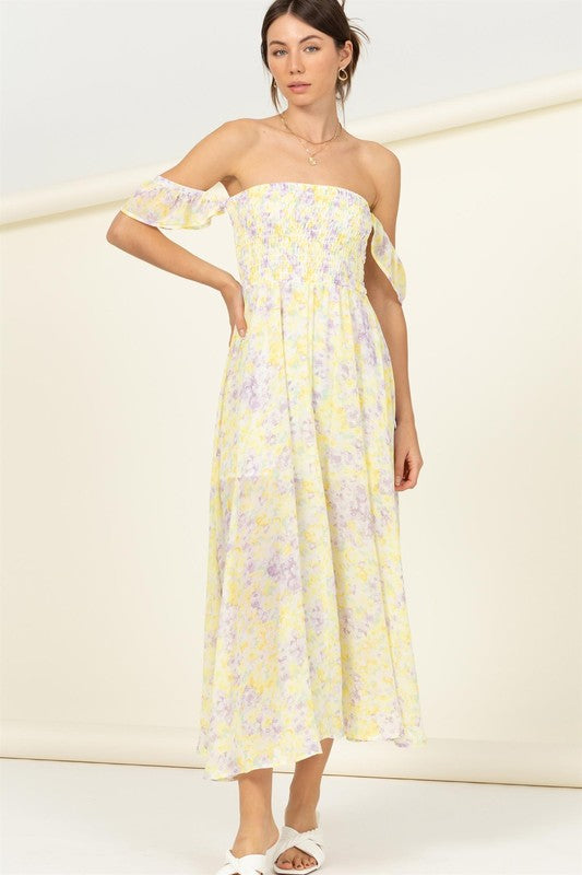 Pastel Florals Smocked Midi Dress YELLOW S by HYFVE | Fleurcouture