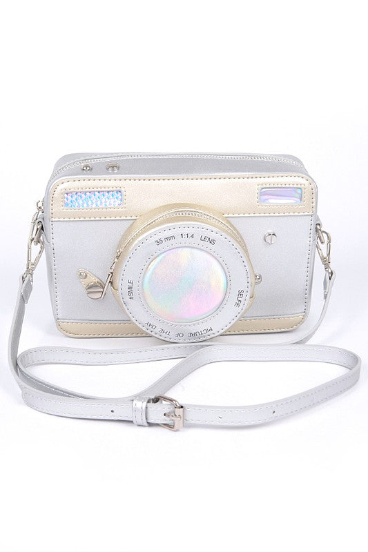Patent Finish Top Handle Convertible Clutch Bag Silver O/S by Artini Accessories | Fleurcouture