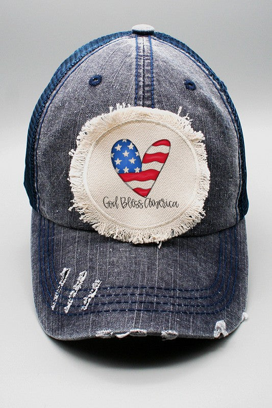 Patriotic God Less America Heart Hat NAVY/RED OS by Cali Boutique | Fleurcouture