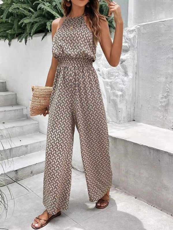Patterned jumpsuit Taupe S by Miss Sparkling | Fleurcouture
