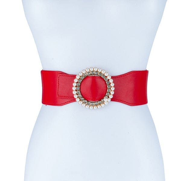 PEARL AND RHINESTONE ROUND BUCKLE BELT LMLM Os by Bella Chic | Fleurcouture