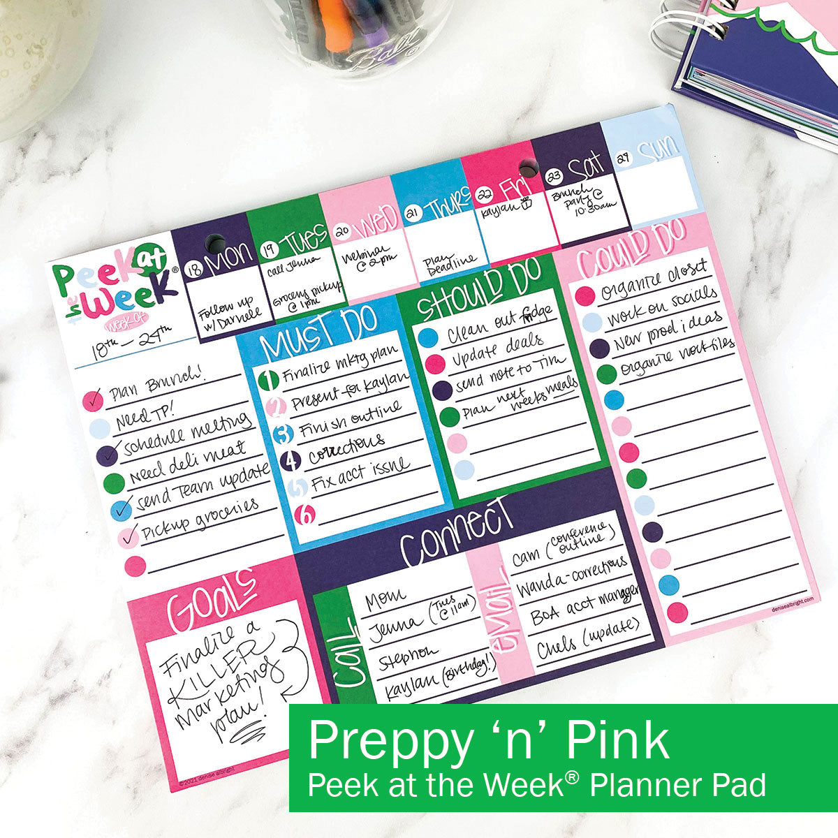 Peek at the Week® Weekly Planner Pad Preppy &