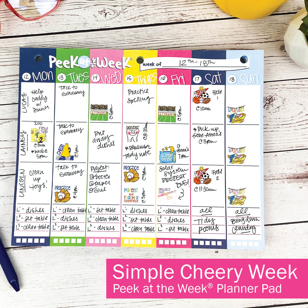 Peek at the Week® Weekly Planner Pad | Simple Cheery Week Pads by DAS | Fleurcouture