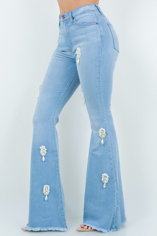 Perla Bell Bottom Jean in Light Wash Light Wash by GJG Denim | Fleurcouture