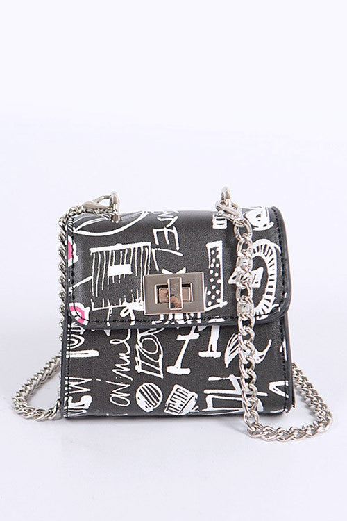 Petite Mini Graffiti Swing Bag Black O/S by Artini Accessories | Fleurcouture