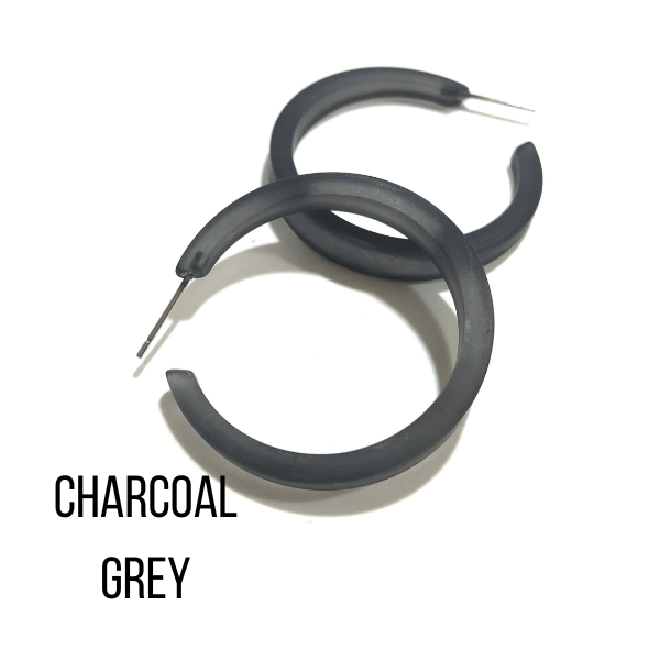 Phoenix Frosted Hoop Earrings Charcoal Grey Phoenix Hoops by Leetie Lovendale | Fleurcouture