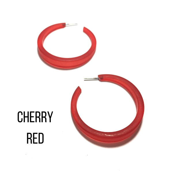 Phoenix Frosted Hoop Earrings Cherry Red Phoenix Hoops by Leetie Lovendale | Fleurcouture
