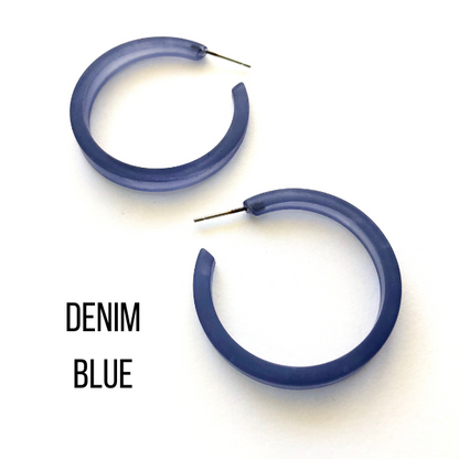 Phoenix Frosted Hoop Earrings Denim Blue Phoenix Hoops by Leetie Lovendale | Fleurcouture